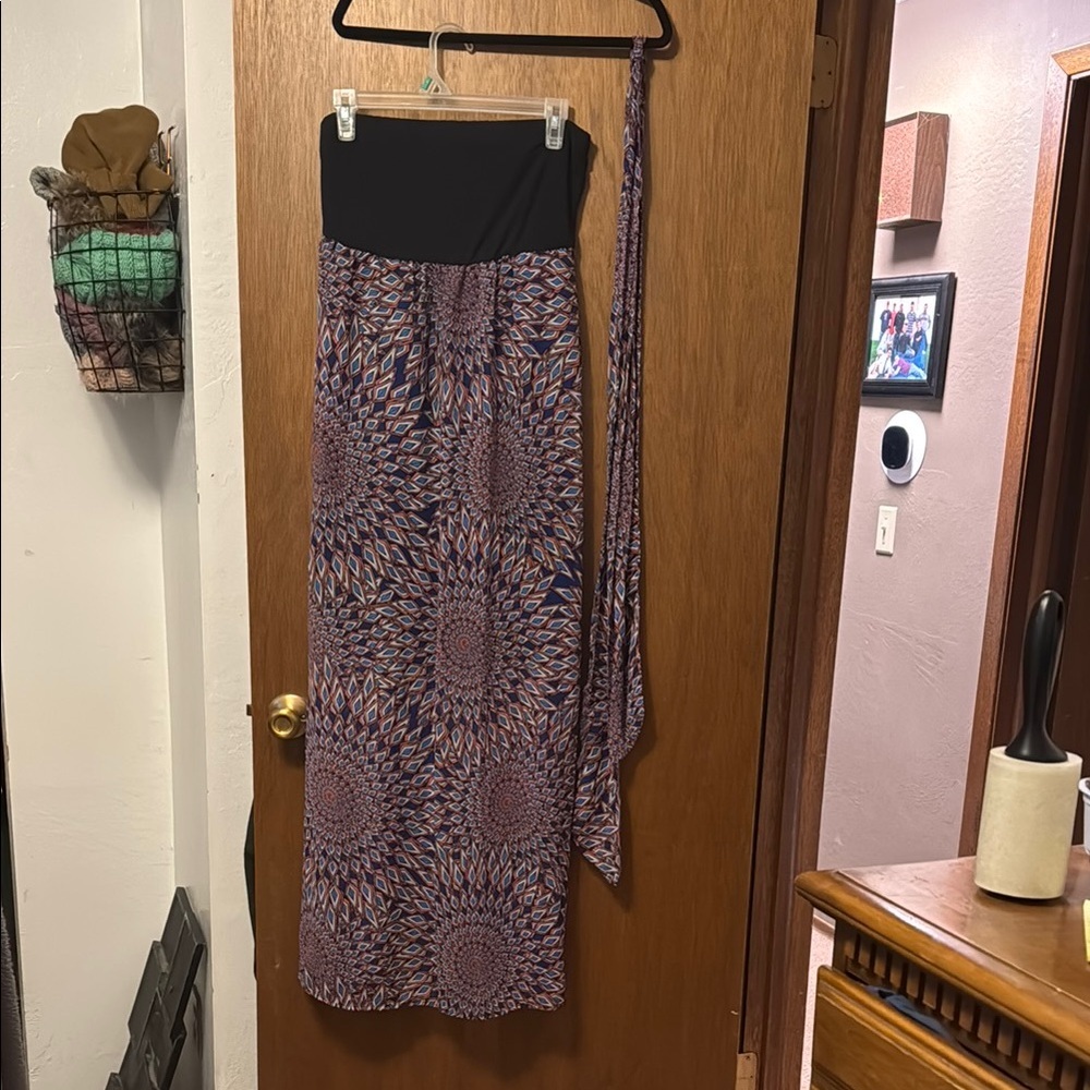 Xhilaration Black and Gray Maxi Wrap Skirt Tie Front